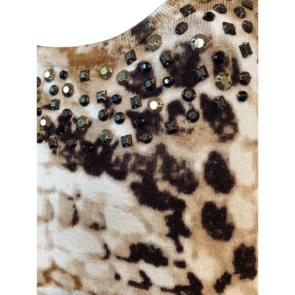 Cache Womens Sleeveless Snakeskin Print Beaded Scoop Neckline Stretchy Blouse M - Picture 3 of 10